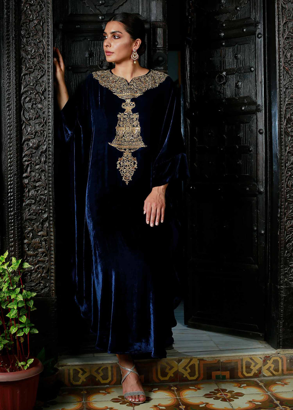 Esra Velvet Kaftan -Navy