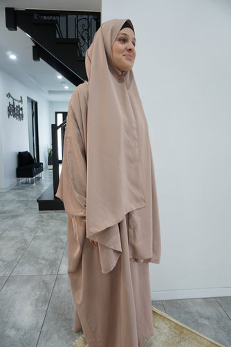 Prayer /Umrah Abaya with attatched shawl-U.A.E - Nude
