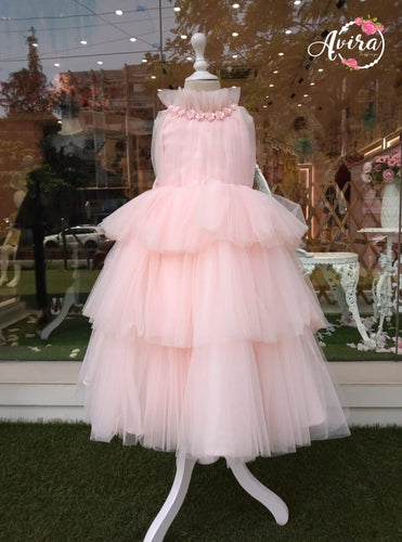 Peachy Tulle Princess Gown/ Frock