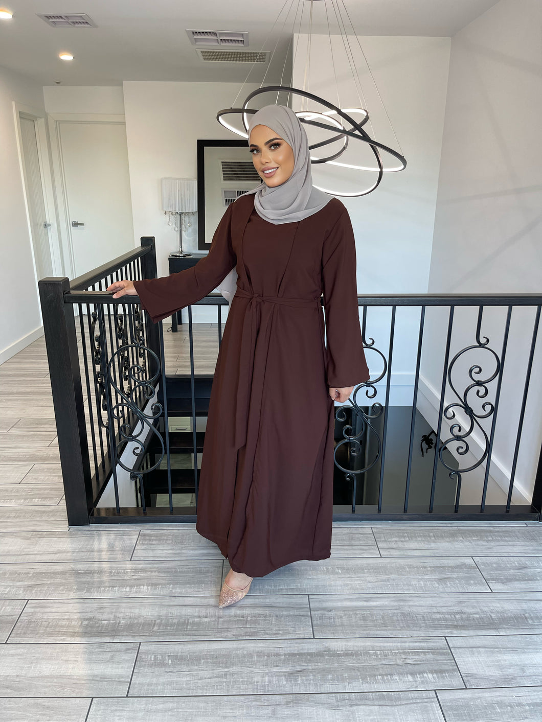 Nella Abaya Set - Cinnamon Brown