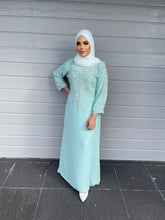 Load image into Gallery viewer, Pearl Kaftan Dress - Aqua Blue with Sleeves