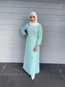 Pearl Kaftan Dress - Aqua Blue with Sleeves