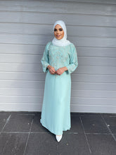 Load image into Gallery viewer, Pearl Kaftan Dress - Aqua Blue with Sleeves