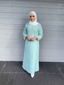 Pearl Kaftan Dress - Aqua Blue with Sleeves