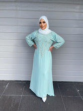 Load image into Gallery viewer, Pearl Kaftan Dress - Aqua Blue with Sleeves