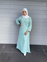 Load image into Gallery viewer, Pearl Kaftan Dress - Aqua Blue with Sleeves