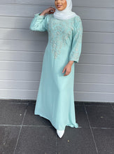 Load image into Gallery viewer, Pearl Kaftan Dress - Aqua Blue with Sleeves