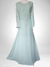 Load image into Gallery viewer, Pearl Kaftan Dress - Aqua Blue with Sleeves