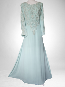 Pearl Kaftan Dress - Aqua Blue with Sleeves