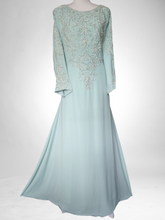 Load image into Gallery viewer, Pearl Kaftan Dress - Aqua Blue with Sleeves