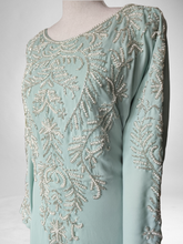 Load image into Gallery viewer, Pearl Kaftan Dress - Aqua Blue with Sleeves