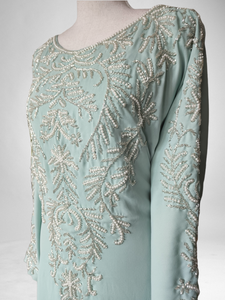 Pearl Kaftan Dress - Aqua Blue with Sleeves