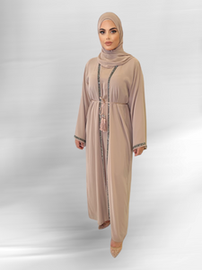 Diamante'  Lux Abaya Set - Nude (3 piece Set)