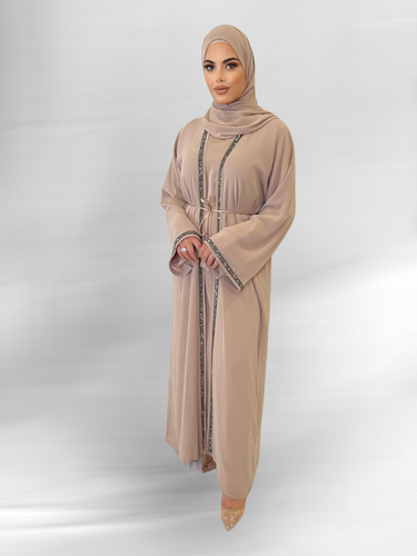 Diamante'  Lux Abaya Set - Nude (3 piece Set)