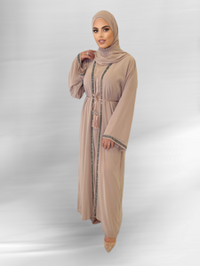 Diamante'  Lux Abaya Set - Nude (3 piece Set)