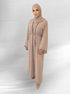 Diamante'  Lux Abaya Set - Nude (3 piece Set)