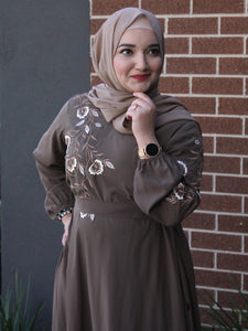 Mirna Emroidered Dress /Abaya - Oak