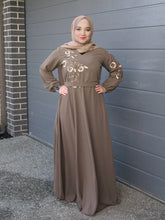 Load image into Gallery viewer, Mirna Emroidered Dress /Abaya - Oak