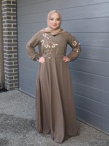 Mirna Emroidered Dress /Abaya - Oak