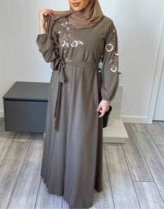 Mirna Emroidered Dress /Abaya - Oak