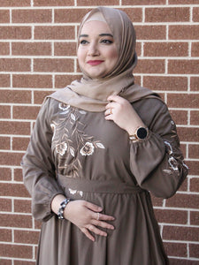 Mirna Emroidered Dress /Abaya - Oak