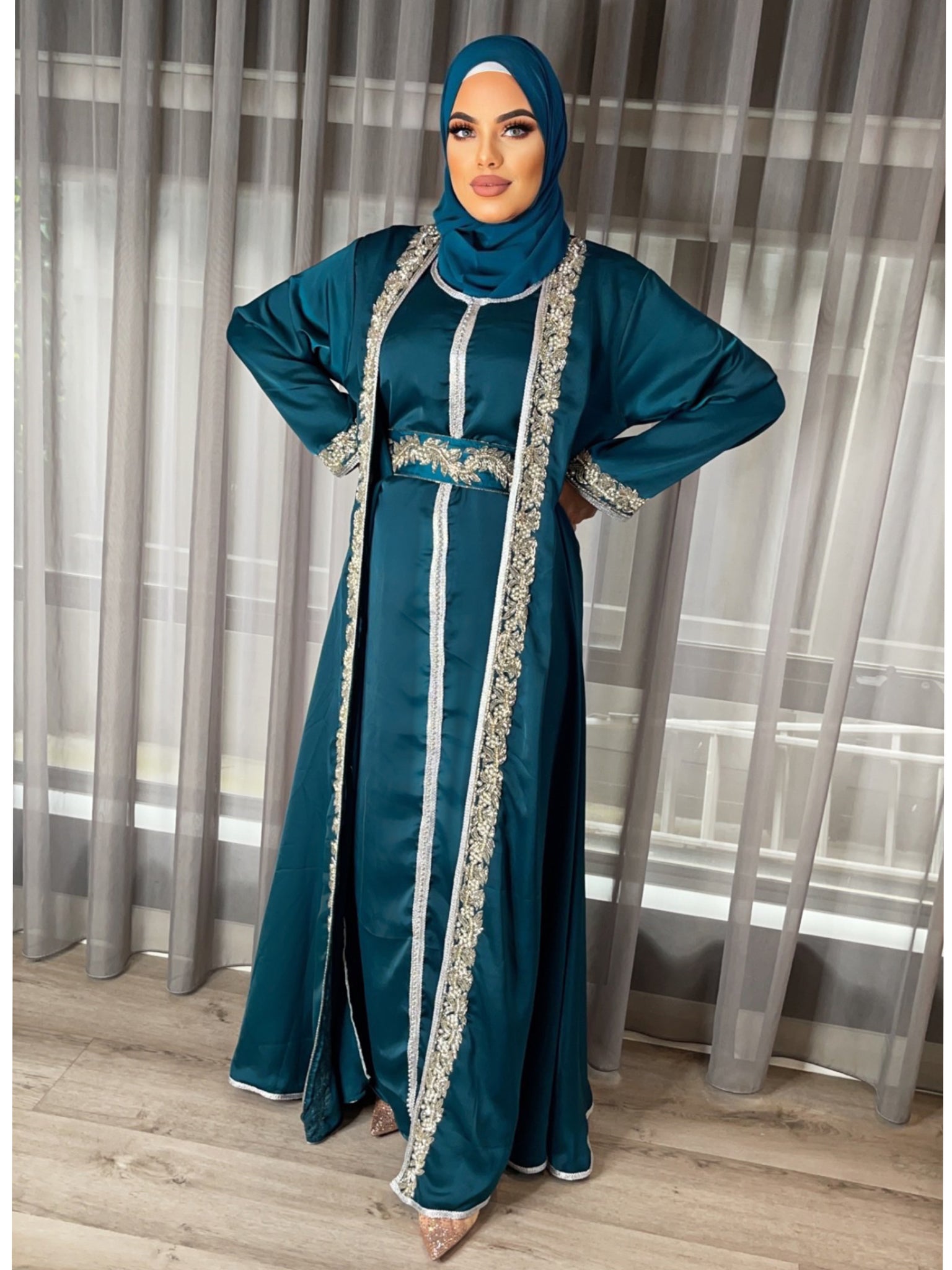 Zarah Kaftan/ Takshita set -Teal (Made on Order) – MOZA Kaftans Australia